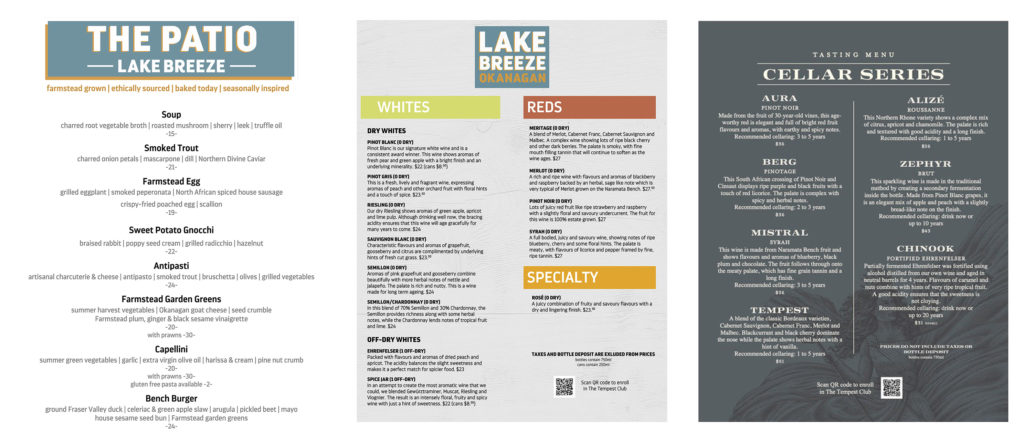 Lake Breeze menus