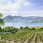 okanagan vineyard lake and mountain landscape painting