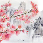 cherry blossom watercolour painting for sale
