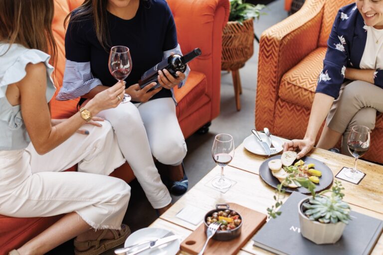 group gathering at winery