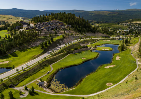 Aerial view of fairways and greens at Black Mountain Golf Course