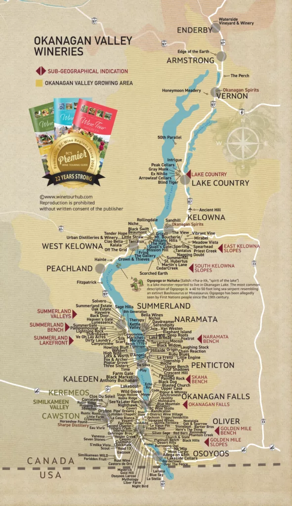 Okanagan wine regions map including wineries