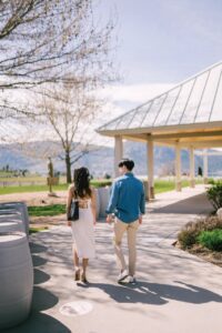 couple visiting Naramata Bench winery