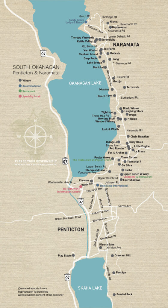 Penticton and Naramata winery map