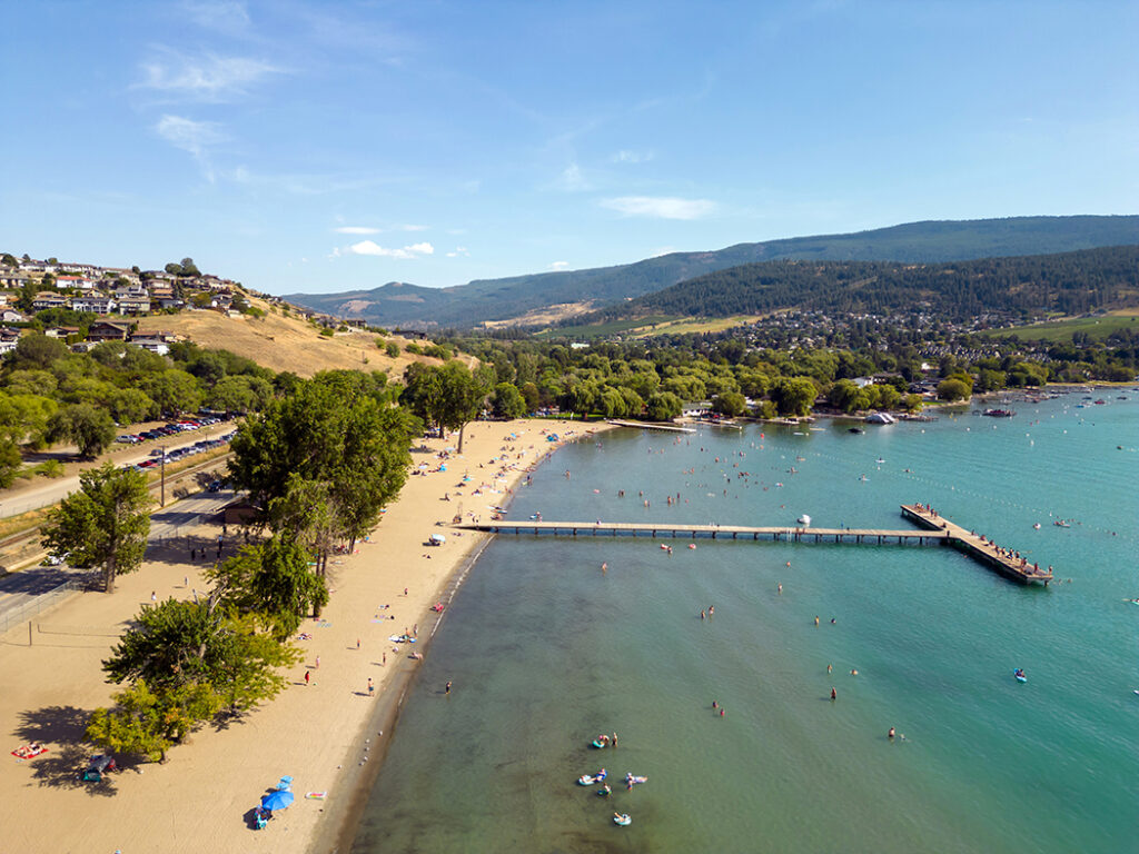 Kalamalka Lake beach and dock in Vernon BC