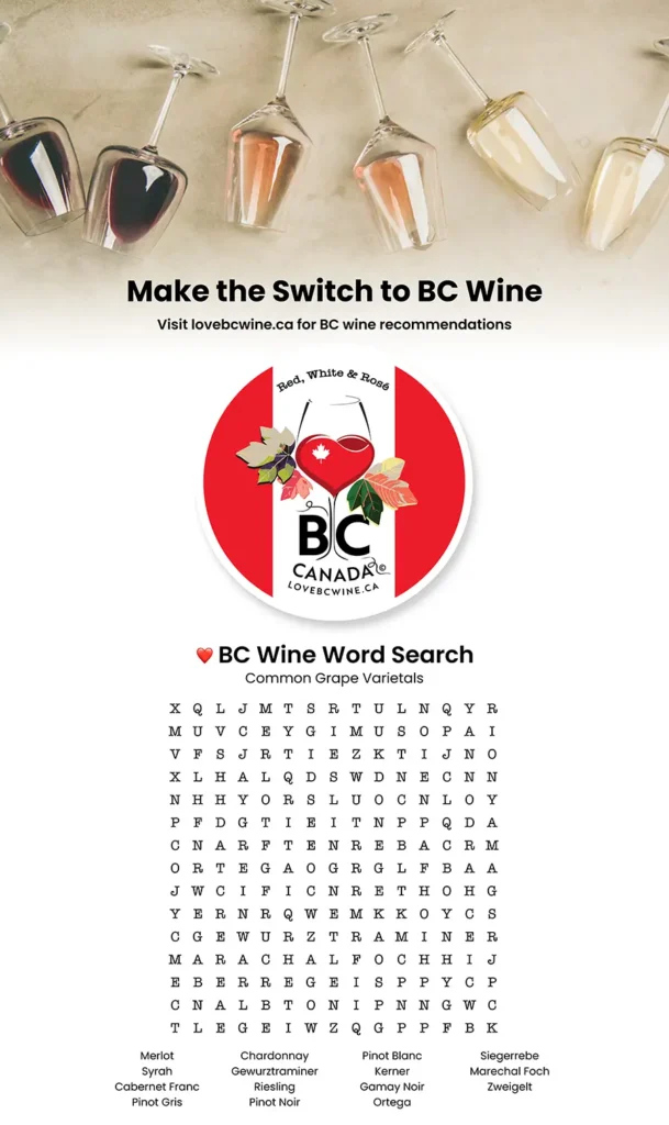 word search puzzle of grape varietals