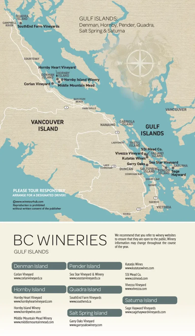 map and listings for gulf islands wineries