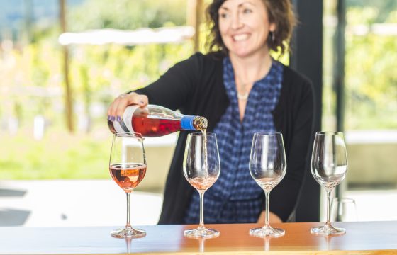 blue grouse winery pouring wine for a tasting